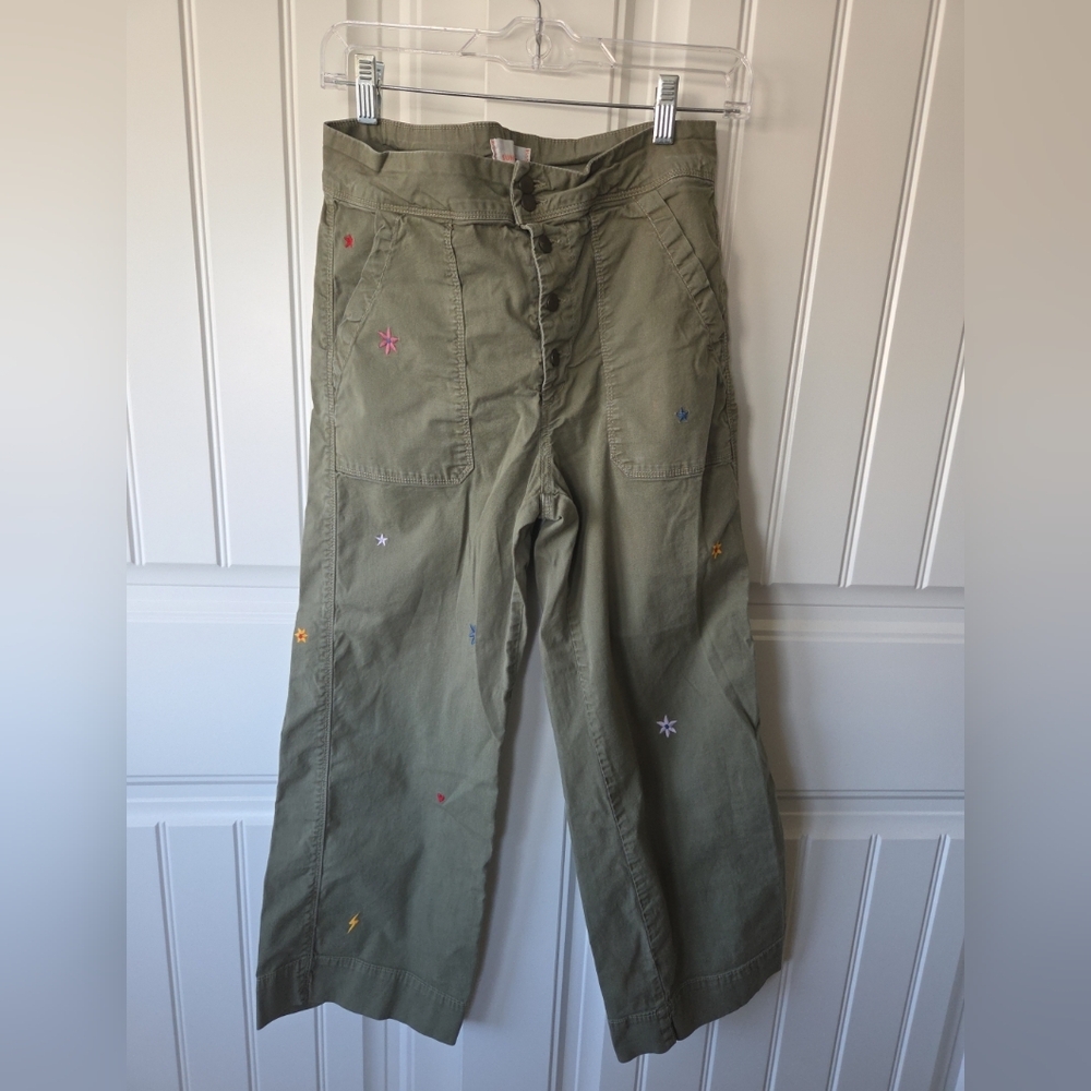SUNDRY La Plage High Waist Embroidered Crop Wide Leg Pants 29